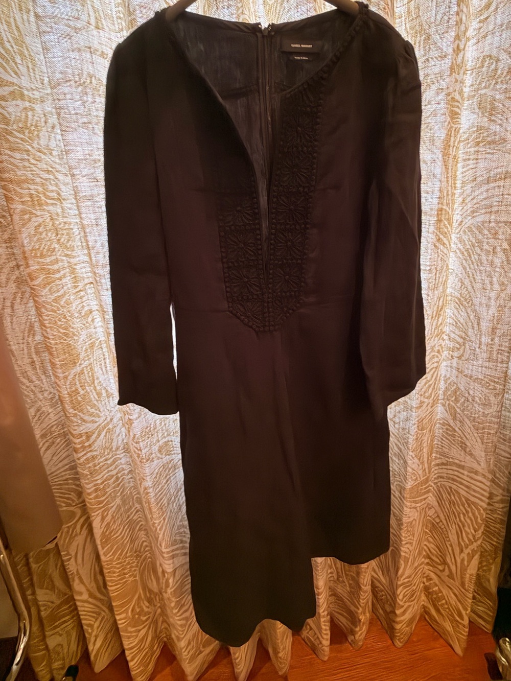 Isabel Marant Black Long Sleeve Embroidered Tunic Dress